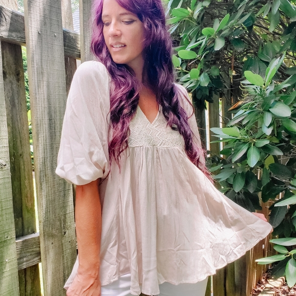 Kyme Tops - Babydoll top with lace detail NWT